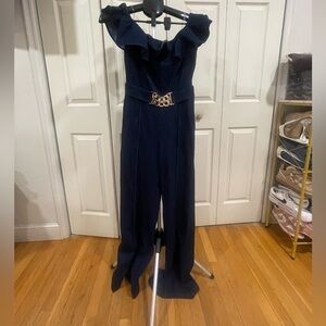 Fashion Nova Navy Jumpsuit with Gold Detail